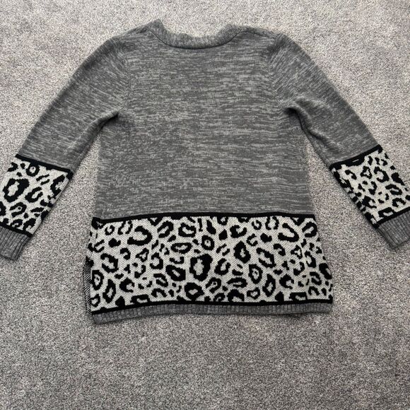 Allie & Rob Cardigan Sweater Womens Large Leopard Print Open Front Cozy Grandma - Picture 2 of 10